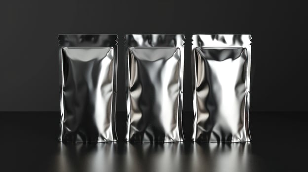 Metallic foil pouch packaging mockup for product presentation photo