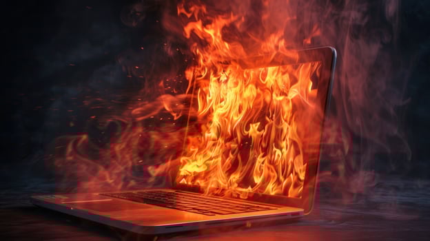 Burning laptop computer overheating digital technology device photo