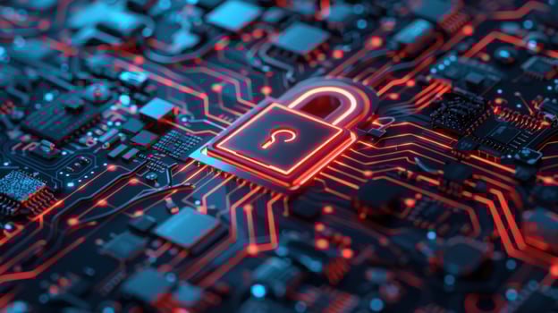 Padlock symbol on electronic circuit board for security concept photo