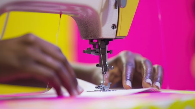 Sewing machine in operation for crafting and tailoring photo