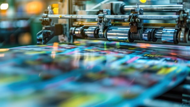 Automated printing machine in operation for industrial manufacturing photo