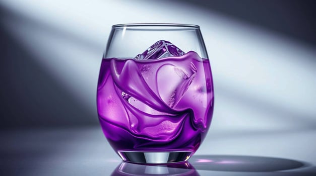 Closeup of a Glass with Purple Liquid and Ice Cubes Beverages photo