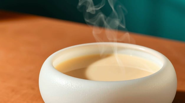 Steaming Cup of Creamy Beverage on Wooden Surface Beverages photo