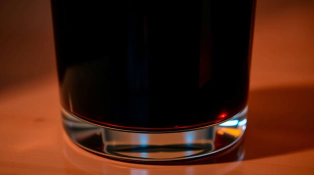 Dark Liquid in a Glass on a Wooden Surface Beverages photo