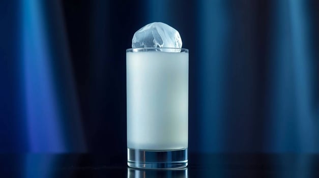 A clear glass bottle with a white liquid inside photo