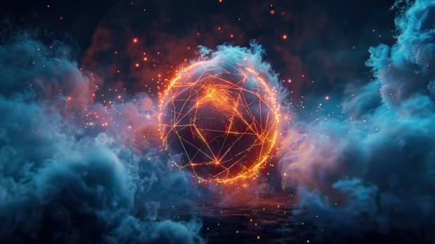 Abstract network sphere in digital cloudscape technology concept photo