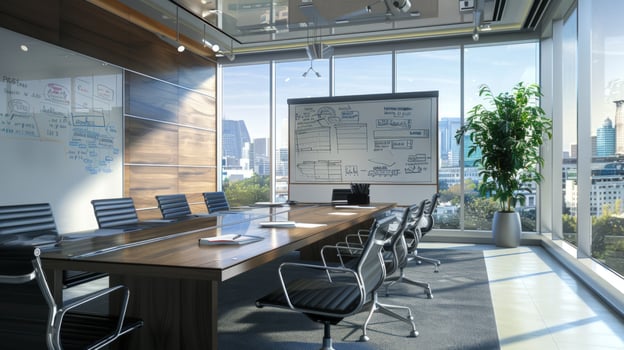 Modern conference room with city view interior office space photo