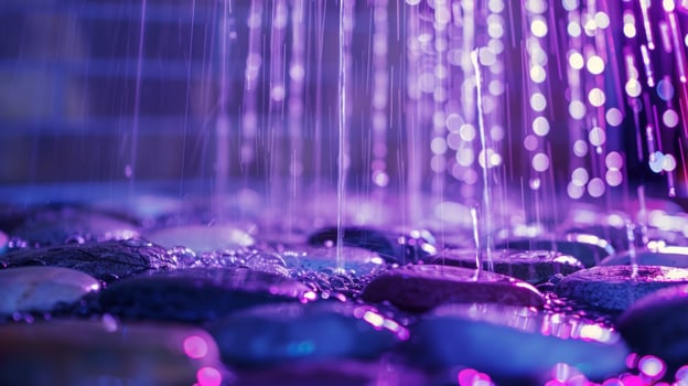 Purple rain abstract water drops on rocks texture background photo