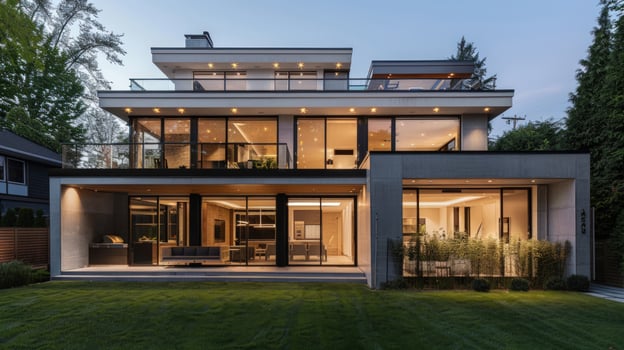 Modern house architecture exterior at twilight photo