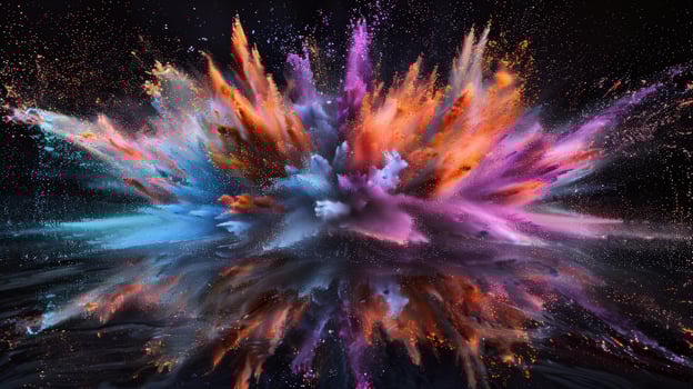 Colorful explosion abstract particle burst against dark background photo