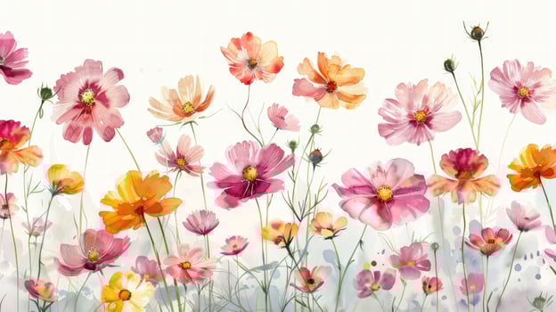 Watercolor cosmos flowers blooming illustration background photo