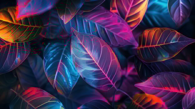 Colorful neon leaf background texture vibrant botanical pattern photo