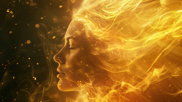 Ethereal woman in golden light profile beauty meditation inspiration and calm photo