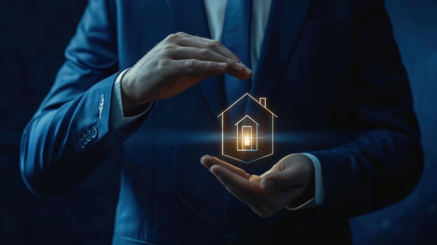 House protection investment concept person hold hands shelter home real estate business and insurance photo