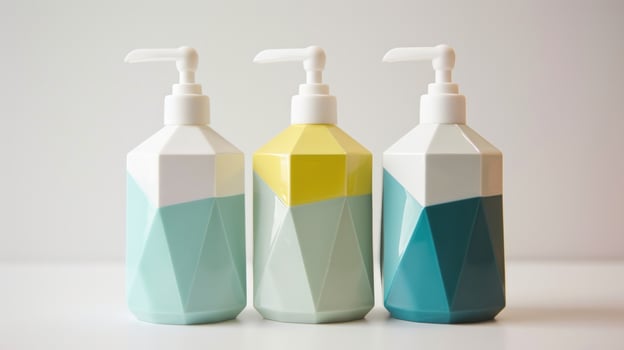 Geometric color block cosmetic bottle set display photo