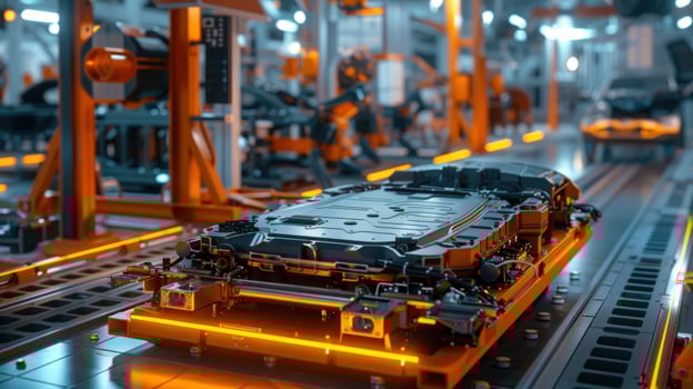 Automotive battery assembly line high tech manufacturing and automation process photo