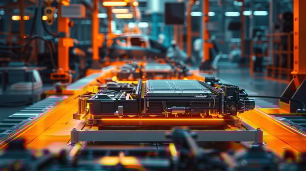 High tech automated assembly line manufacturing for modern automotive or technology industries photo