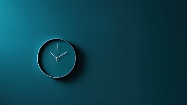 Analog clock on turquoise background time management concept photo