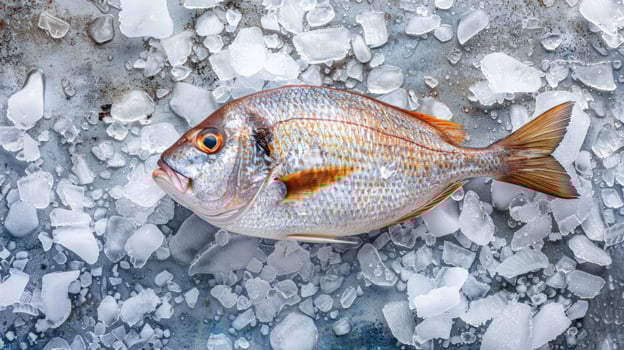Fresh sea bream fish on crushed ice culinary ingredient preparation photo
