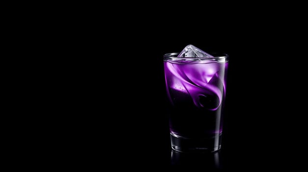 Purple Cocktail Drink in Glass with Ice Cubes Dark Background Beverages photo