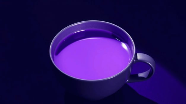 A purple cup of coffee on a dark background photo