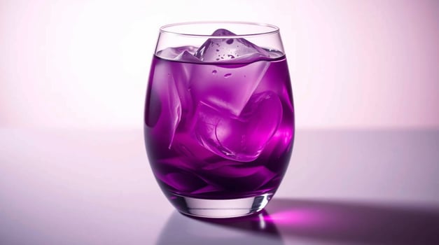 A purple drink with ice in a glass photo