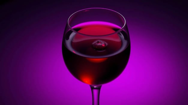 Closeup of Red Wine in a Glass Against a Purple Background Beverages photo