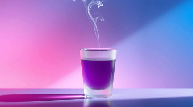 A shot glass filled with purple liquid photo
