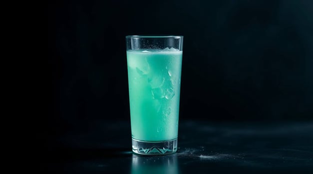 A green drink in a tall glass on a black background photo