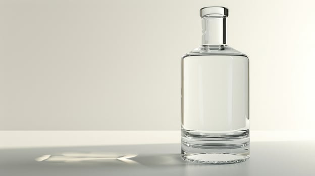 Clear glass bottle filled with refreshing liquid for hydration and healthy lifestyle photo