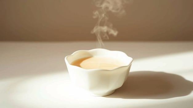 Warm Beverage in Scalloped Bowl with Steam Beverages photo