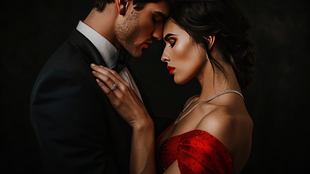 Close portrait of a couple touching foreheads in intimate moment romance photo