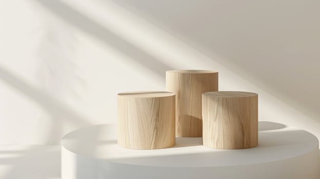 Minimalist wood cylinder pedestals product display background photo
