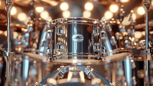 Drum set detail shiny musical instrument stage equipment photo
