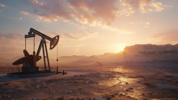 Oil pump jack at sunset industrial landscape energy production photo