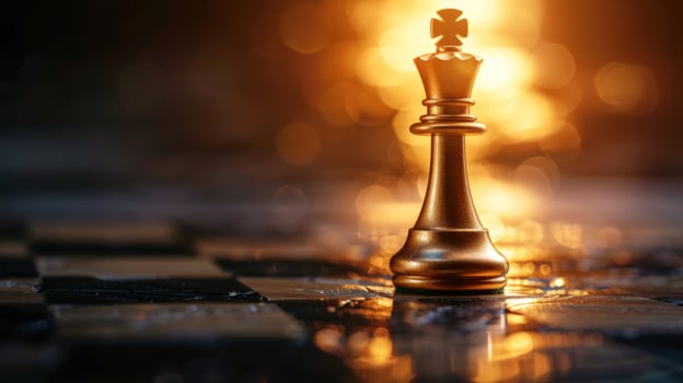 Chess king on board game symbolizing strategy and leadership photo
