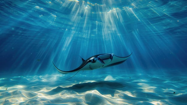 Manta ray swimming underwater sunlight ocean marine animal wildlife photo