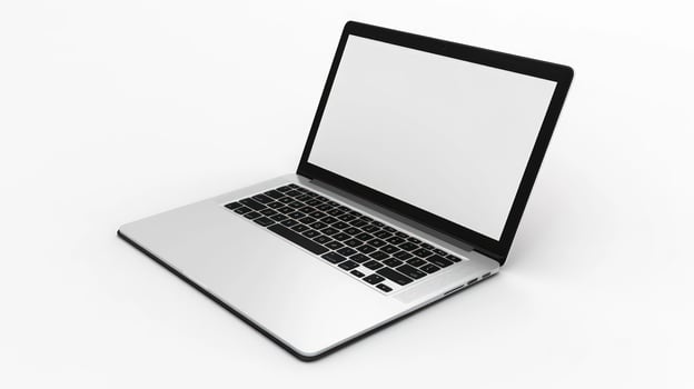 Silver laptop computer on white background for technology and business use photo