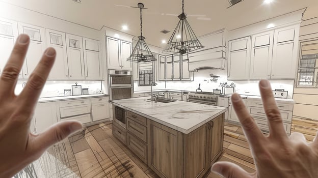 Contemporary kitchen interior design concept with hand drawn style rendering photo
