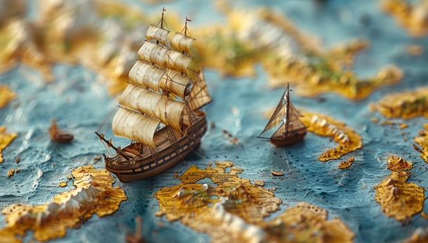 Sailing ship on world map ocean nautical exploration adventure photo