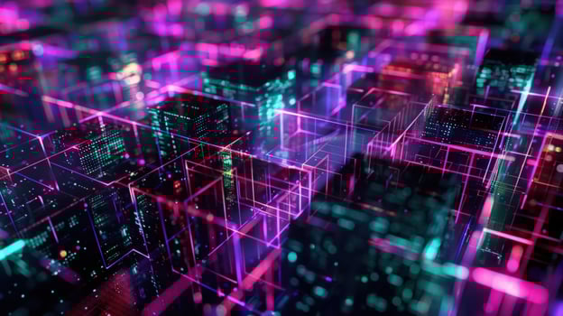 Abstract glowing cubes digital technology pattern vibrant grid photo