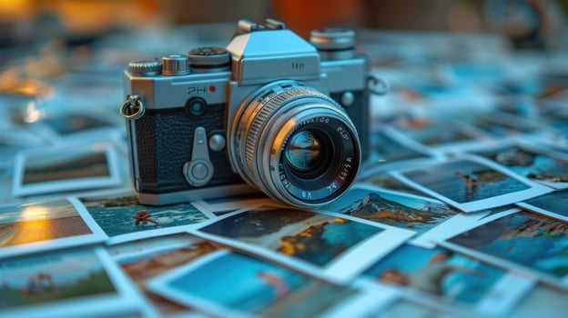 Vintage camera and travel photos photography and memory still life