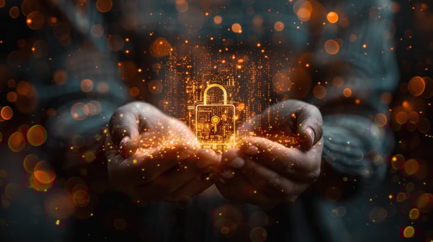 Digital padlock security in hands data protection concept photo