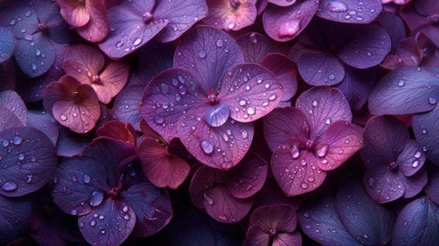 Purple hydrangea flowers with water droplets close up photo