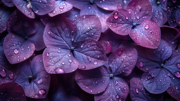 Purple hydrangea petals with water droplets macro photo
