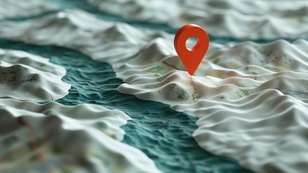 Topographic map with orange location pin on 3 d terrain rendering photo