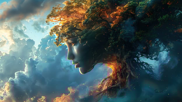 Woman tree fusion nature concept photo