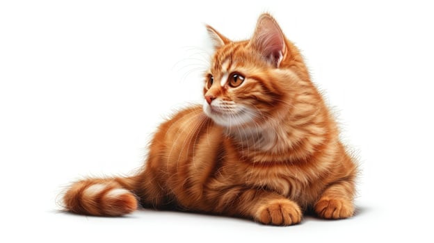 Charming orange tabby cat resting on white background a cute feline friend portrait photo
