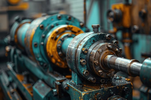 Close up of industrial machine component showing intricate metal engineering photo
