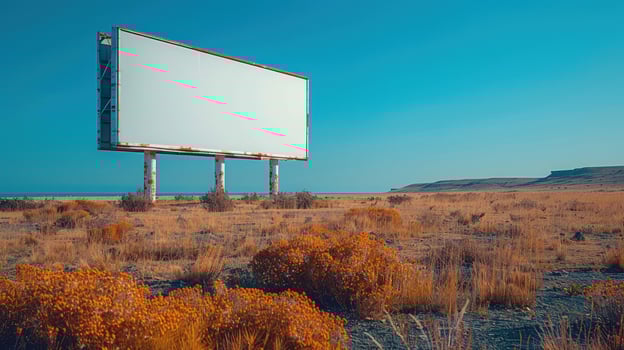 Billboard against blue sky in open field empty advertising space for mockup photo